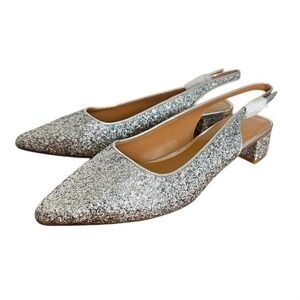 J. Crew Silver Glitter Multicolor Sling Back Pointed‎ Party Toe Heels Shoes